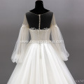 Hot Selling Sheer White Long Sleeve Lace Bridal wedding dress ball gown